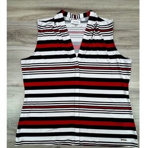 Calvin Klein Womens Sleeveless Striped V-Neck Blouse Red Black White XL S04TM31N